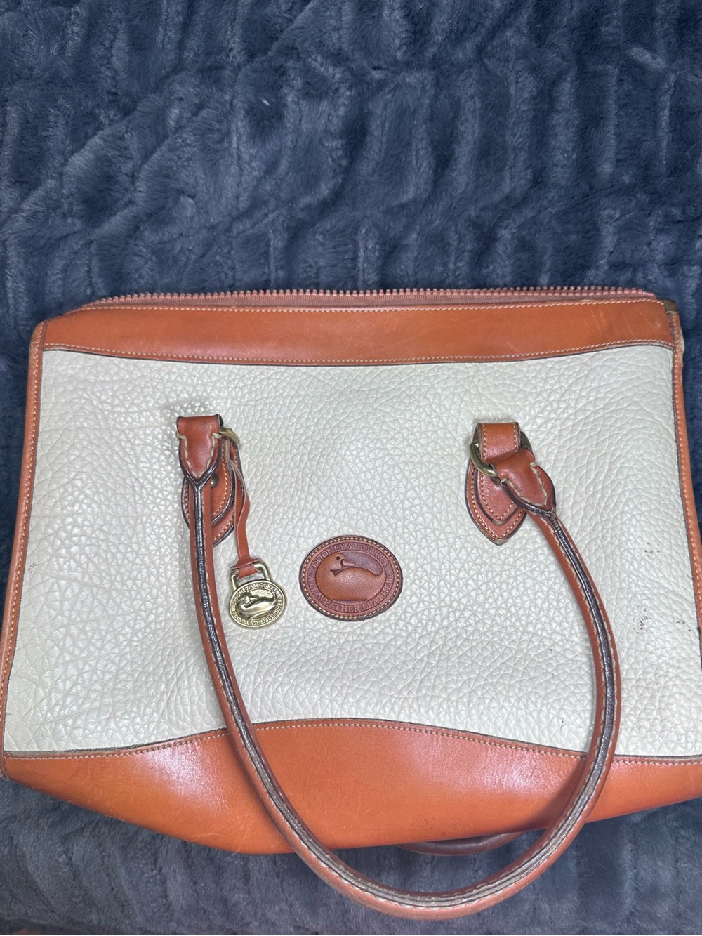Vintage Dooney & Bourke Cream and Brown Pebbled Leather Tote